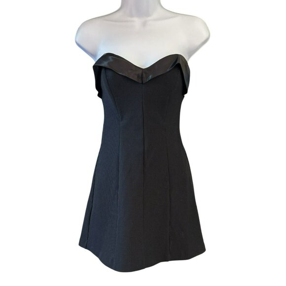 Vintage Betsey Johnson Strapless Dress Satin Trim Sweetheart Neckline Sz S Y2K - Picture 1 of 5